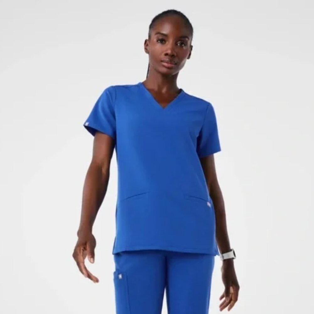 NWT FIGS Royal Blue Casma Three-Pocket Scrub Top